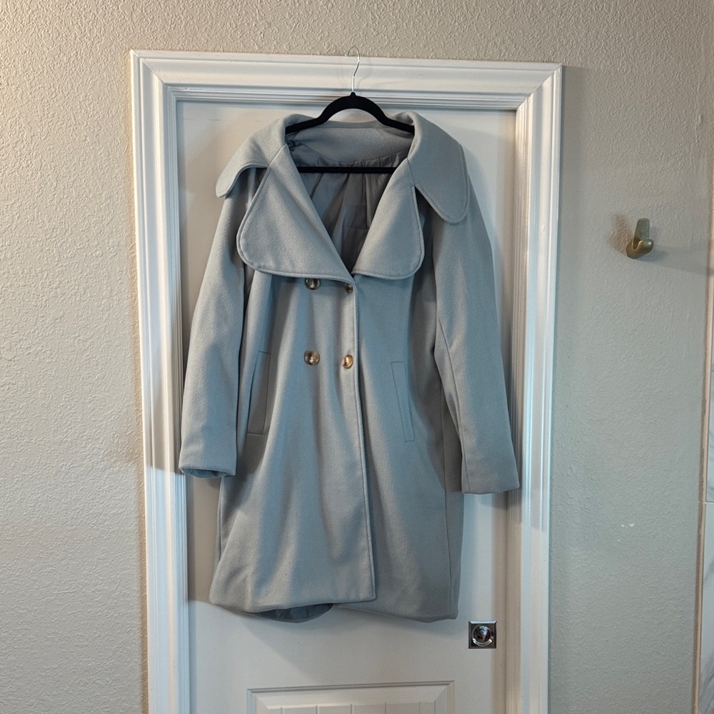 SHEIN Elegant Sky Blue Pea Coat